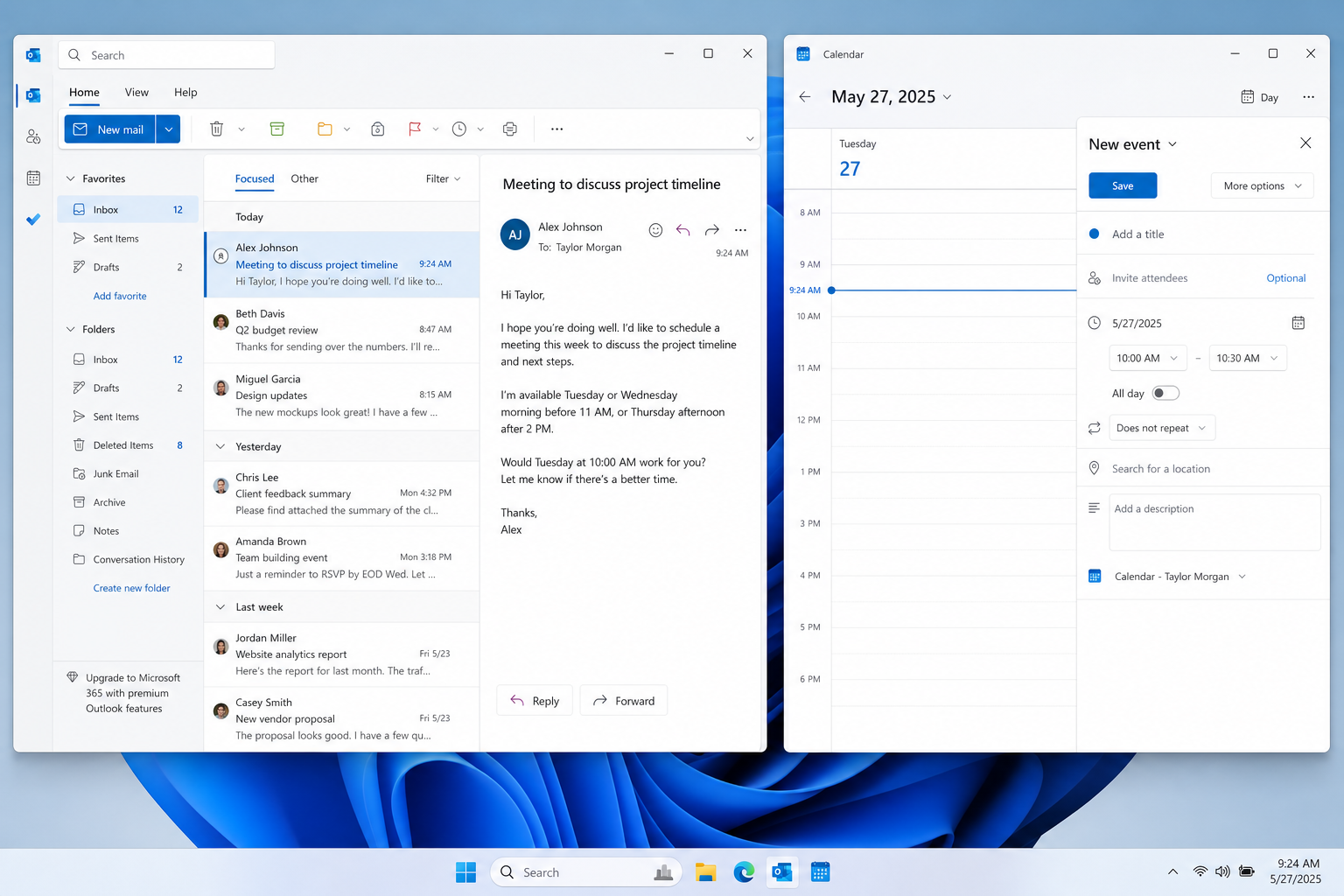 Synthetic calendar interface