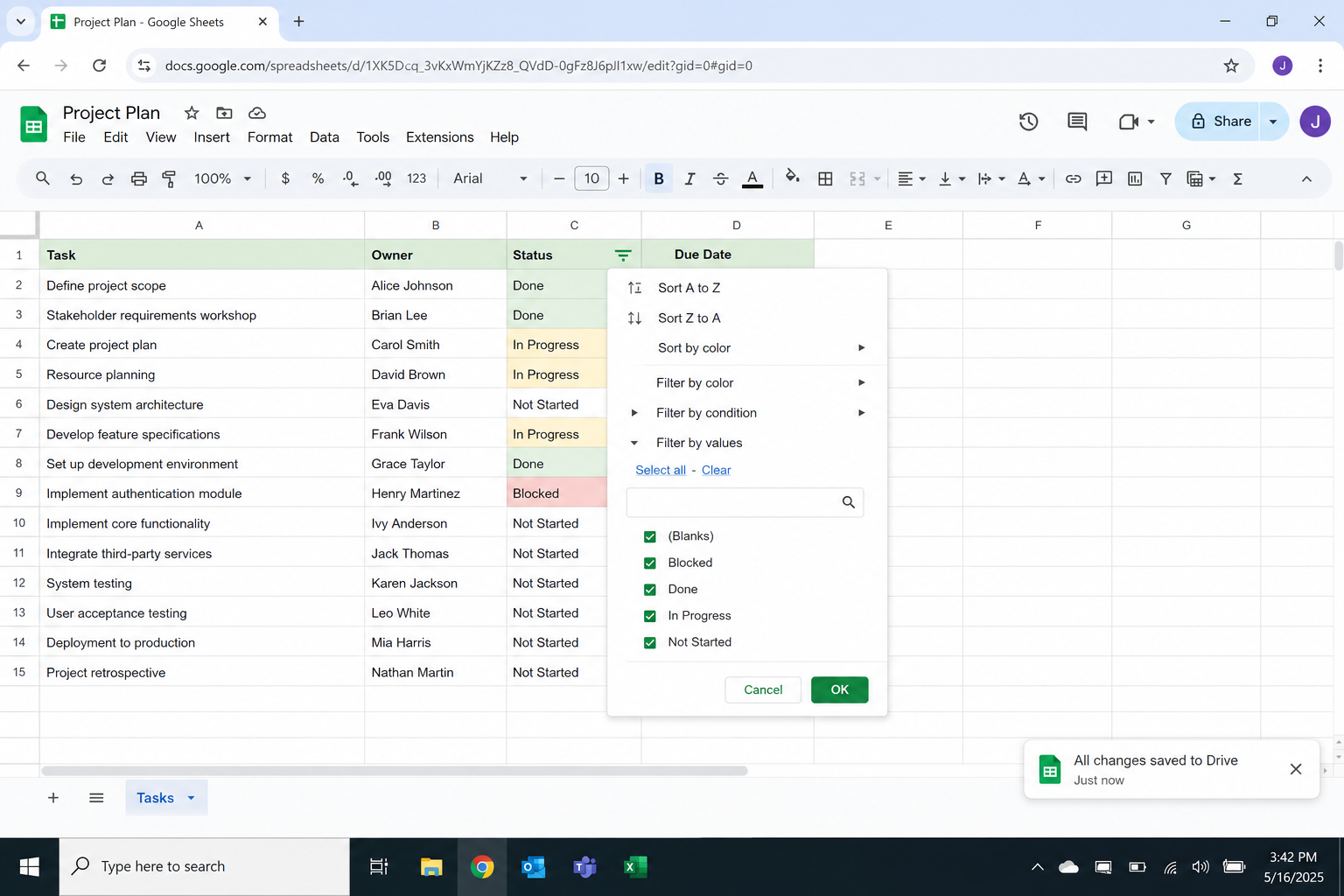 Synthetic spreadsheet task